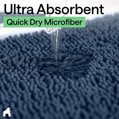 GORILLA GRIP Bath Rug Mat - Soft Absorbent Chenille | Quick-Dry Microfiber, 70x24, Navy Blue