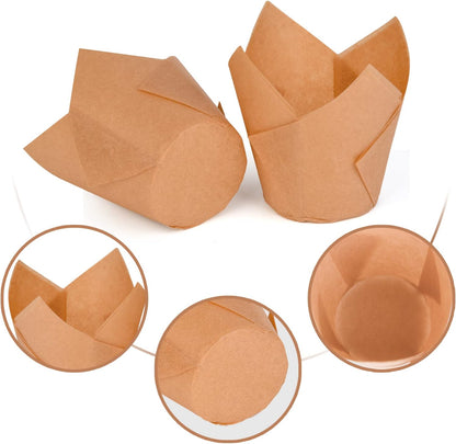 Skiennix 200Pcs Tulip Cupcake Liners - Premium Baking Cups for Weddings & Special Occasions | Natural
