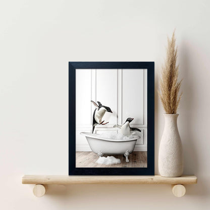 Skiennix Kids Bathroom Wall Art - Framed Black and White Penguin Print | Cute Farmhouse Decor