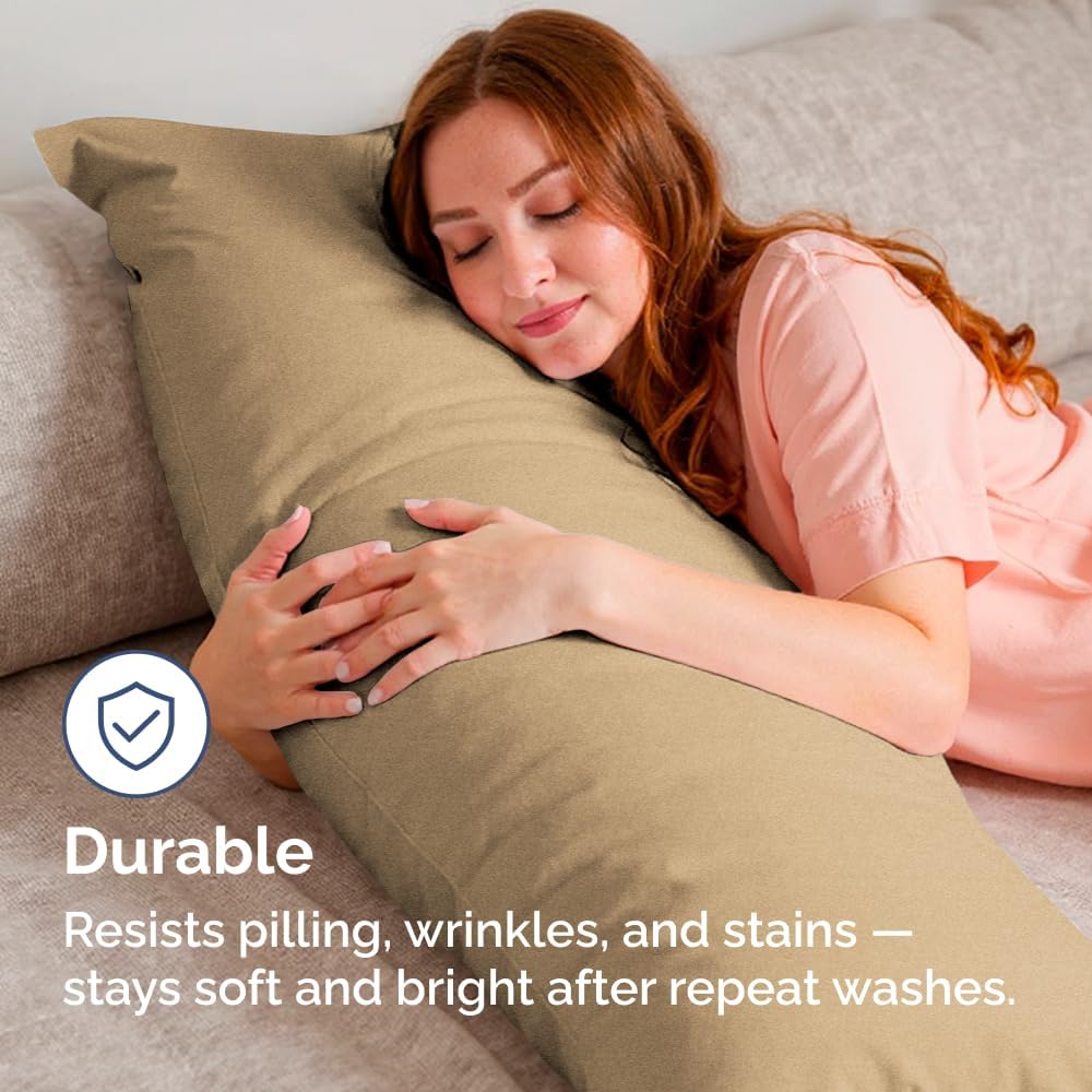 Skiennix Body Pillowcases Set of 4 | Soft, Breathable 20x54 Pillow Covers for Side Sleepers - Machine Washable, Fade-Free (Heathered Tan)