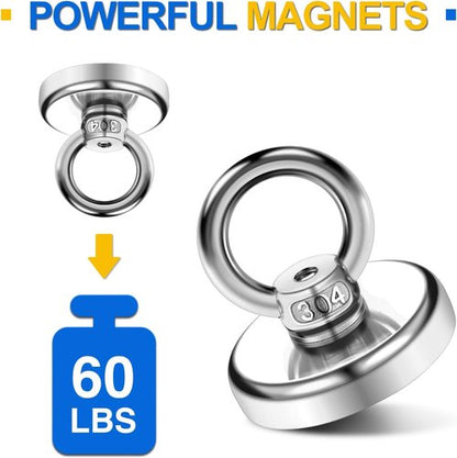 Magnetic Hooks - 60 lbs Pulling Force Rare Earth Hooks with Countersunk Hole | 10 Pack for Home & Office