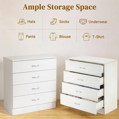 Karl home 4 Drawer Dresser for Bedroom, Small Chests of Drawers Modern Nightstand, White Dresser Chest with 4 Storage Drawers, Dressers for Nursery, Hallway, Living Room, Closet