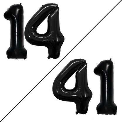 GOER Jumbo 14 Inch Number Balloons - 42 Inch Black Foil Helium Decorations for 14th Birthday Party
