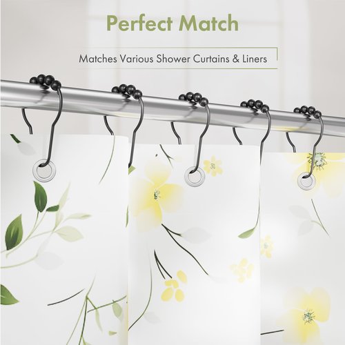 Amazer Shower Curtain Hooks, Decorative Rust Proof Stainless Steel Shower Curtain Hooks for Bathroom Shower Rods Set of 24, Matte Black