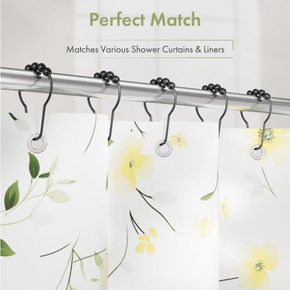 Amazer Shower Curtain Hooks, Decorative Rust Proof Stainless Steel Shower Curtain Hooks for Bathroom Shower Rods Set of 24, Matte Black