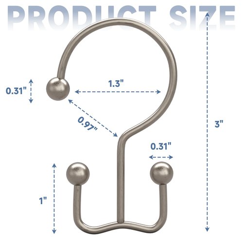 Titanker Shower Curtain Hooks Matte Nickel, Minimalist Simple Double Glide Shower Curtain Rings, Rust Proof Metal Shower Hooks Rings for Bathroom Shower Rods Curtains, Set of 12 Hooks