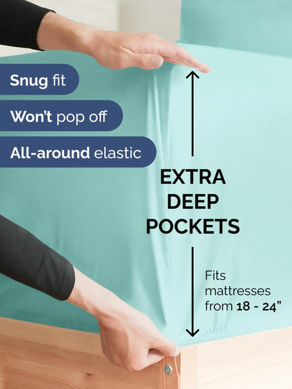Skiennix Extra Deep Twin Sheet Set | 4-Piece Breathable Cooling Bedding - Soft, Wrinkle-Free Spa Blue