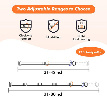 Shower Curtain Rod 31-80 in Adjustable Curtain Rod No Drilling Tension Shower Rod Stainless Steel for Bathroom Room Divider, White