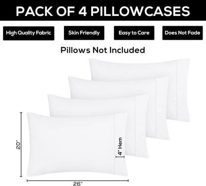 Utopia Bedding Standard Pillow Cases - Soft Brushed Microfiber - Pack of 4 | 20 X 26 Inches - White
