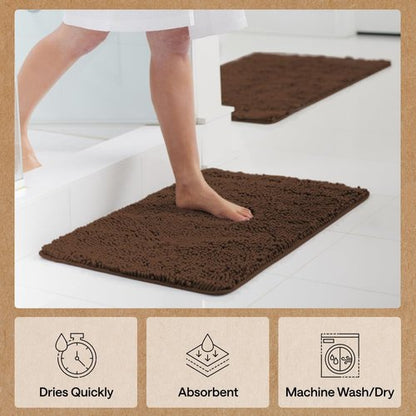 GORILLA GRIP Bath Rug Mat 36x24, Thick Soft Absorbent Chenille, Quick Dry Microfiber Mats, Rubber Backing Washable Shower Floor Rugs, Bathmat Runner, US Designed Bathroom Home Decor Accessories Brown