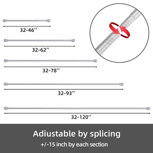GXOACKJ 2 Pack Silver Curtain Rods for windows 32 to 48 inch, 5/8 inch Splicing Heavy Duty Metal Curtain Rod Set with Brackets