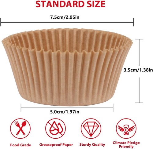 Caperci Cupcake Liners - Greaseproof Baking Cups for Weddings & Parties | 200 Count Natural