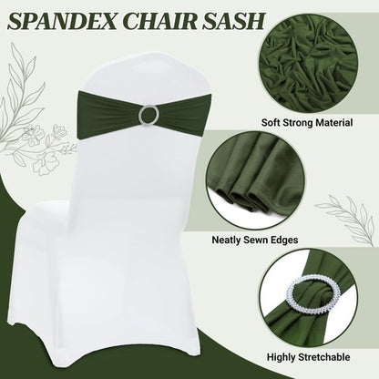 MDS Spandex Chair Sashes - Premium Stretch Covers with Buckle Slider for Weddings | Olive Green, Pack of 100