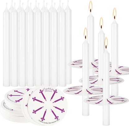 Skiennix 200 White Taper Candles - Smokeless & Unscented with Drip Protectors | 4.7'' H x 0.47'' D for Prayers & Memorials