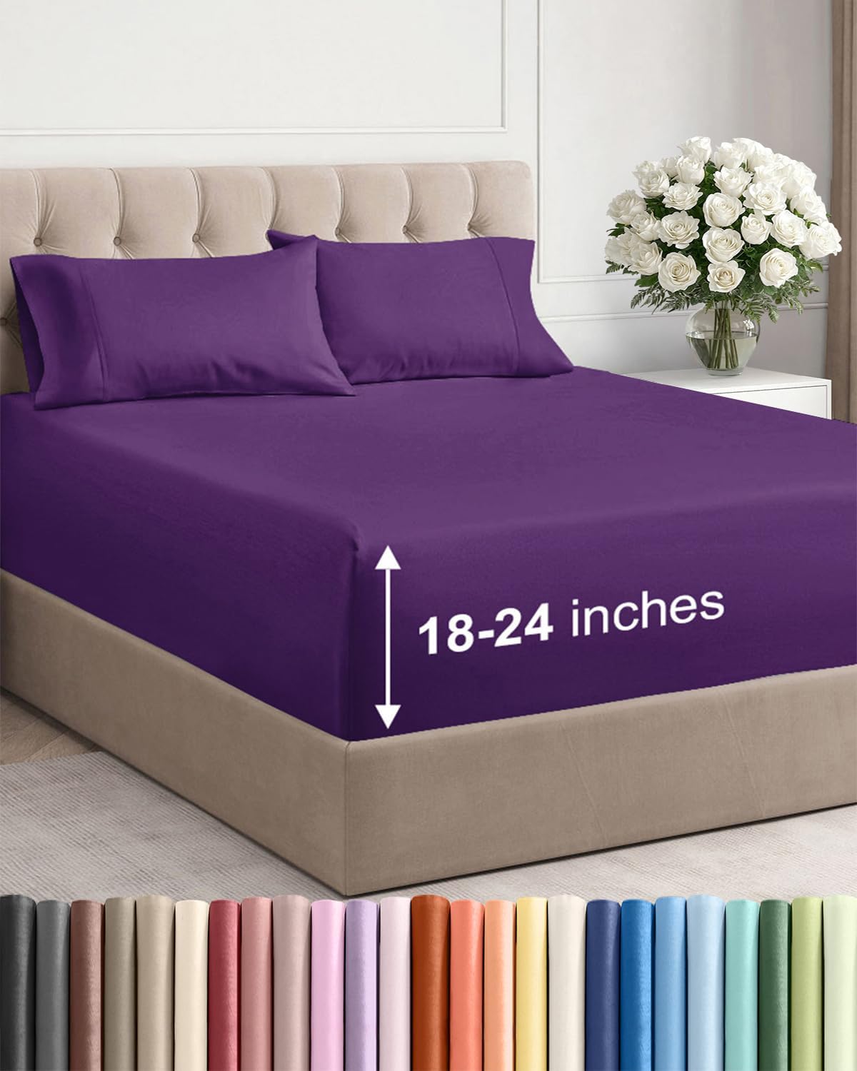 Skiennix Extra Deep Twin XL Sheet Set - 4 Piece Breathable Cooling Sheets - Luxury Hotel Quality - Soft Wrinkle-Free Purple