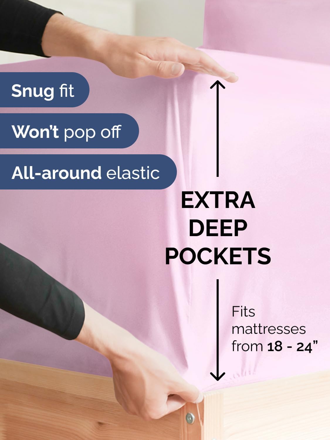 Skiennix Extra Deep Full Sheet Set - 6 Piece Breathable Cooling Bedding - Soft Wrinkle-Free Light Pink