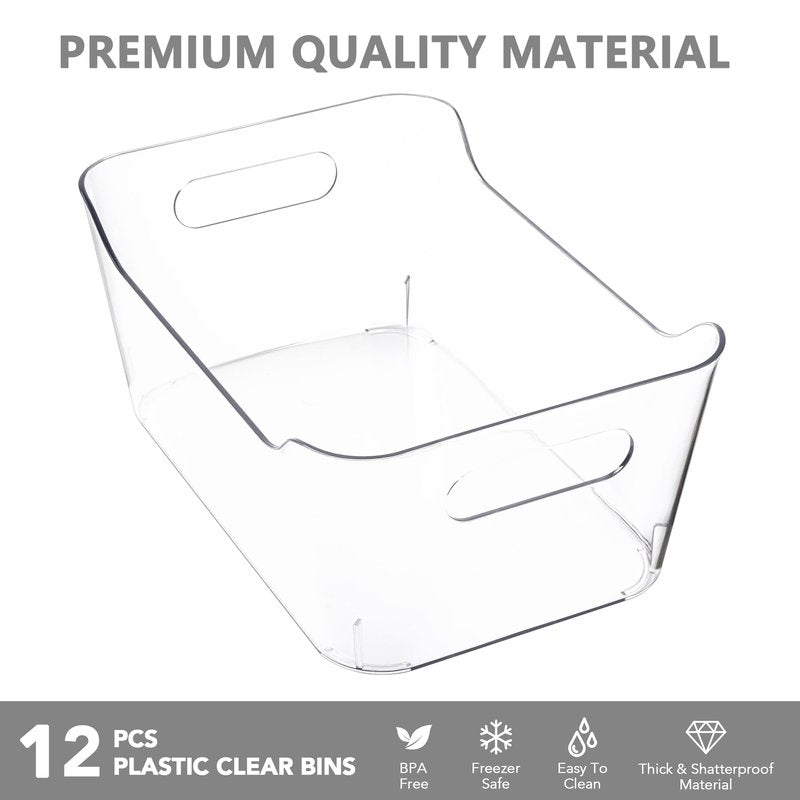 Tiawudi 12 Pack Plastic Storage Bins, Multi-Use Organizer Bins, Pantry Organizer, Clear Storage Containers for Home, Kitchen, Office, Cabinet, Shelf and Fridge Organization