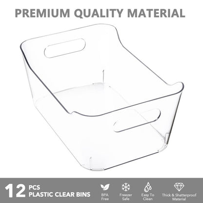 Tiawudi 12 Pack Plastic Storage Bins, Multi-Use Organizer Bins, Pantry Organizer, Clear Storage Containers for Home, Kitchen, Office, Cabinet, Shelf and Fridge Organization