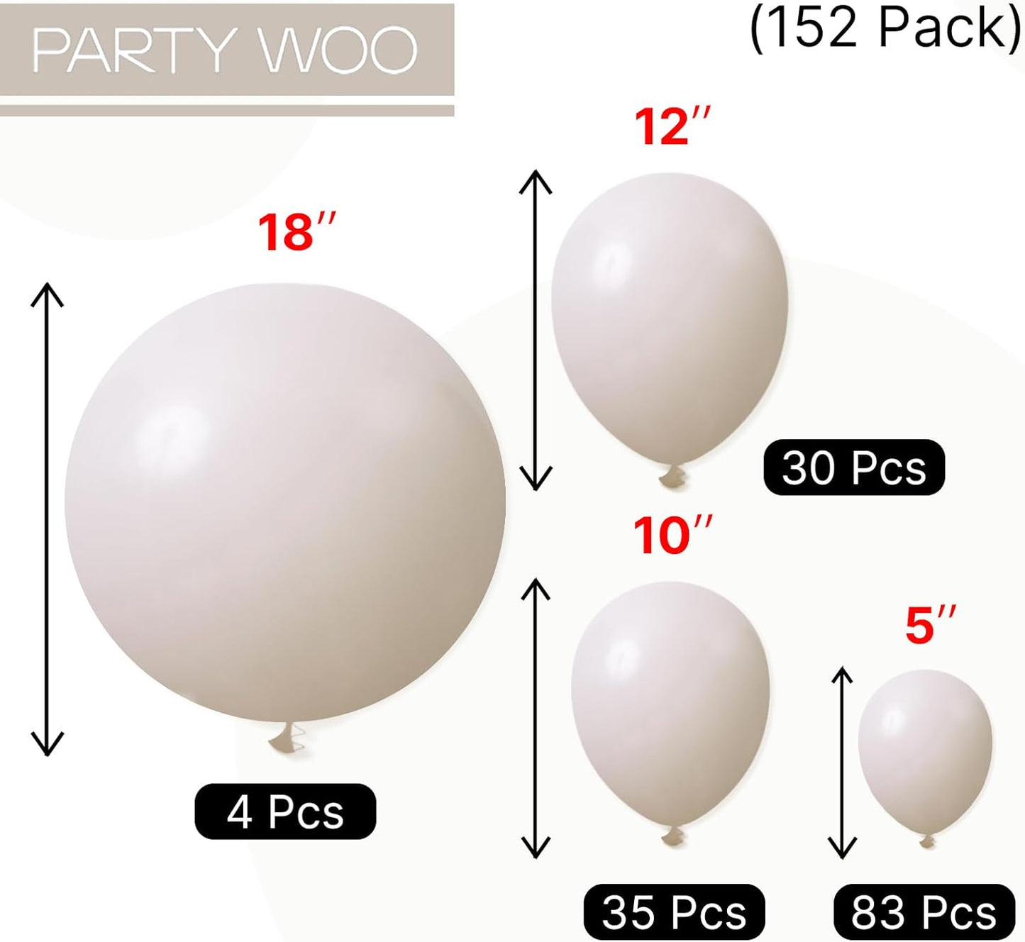 PartyWoo White Sand Balloons - 152-Piece Boho Balloon Arch Kit in Off White, Beige & Cream for Weddings, Baby Showers & Birthdays