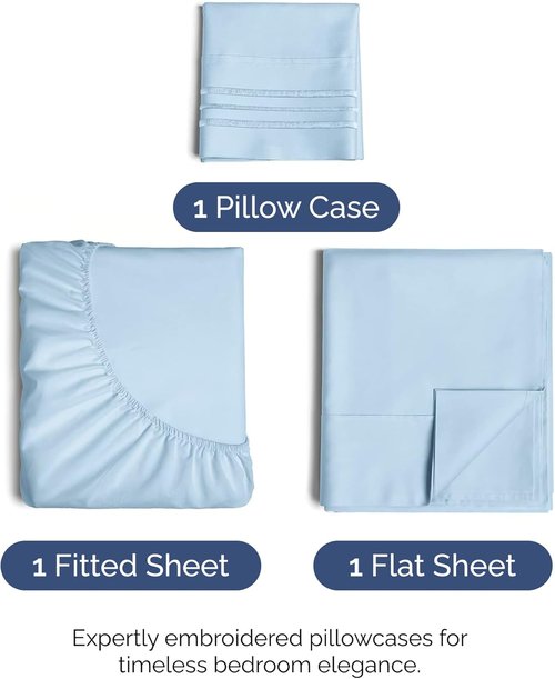 Hotel Luxury Twin Size 3-Piece Sheet Set | Comfy, Breathable & Cooling Bedding - Deep Pockets, Soft & Wrinkle-Free - Oeko-Tex Certified - Light Blue