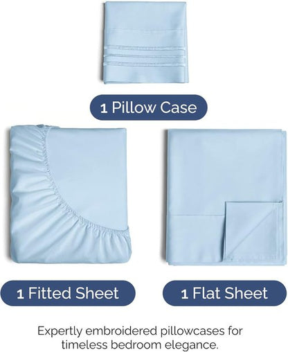 Hotel Luxury Twin Size 3-Piece Sheet Set by [Brand Name] - Comfy, Breathable & Cooling - Deep Pockets, Soft, Wrinkle-Free - Light Blue