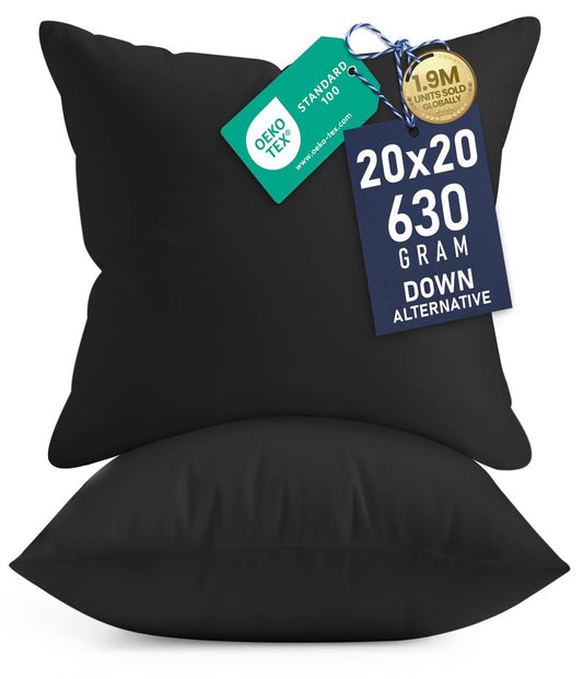 Utopia Bedding 20x20 Pillow Inserts, Set of 2, Black – Indoor Decorative Throw Pillows for Bed, Sofa & Couch – Soft, Supportive & Fluffy Cushion Inserts