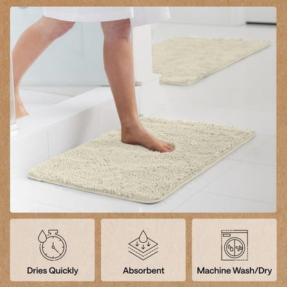 GORILLA GRIP Bath Rug Mat 48x24, Thick Absorbent Chenille, Quick Dry Microfiber Mats, Rubber Backing Washable Shower Floor Rugs, Bathmat Runner, US Designed Bathroom Home Decor Accessories Dusty Cloud