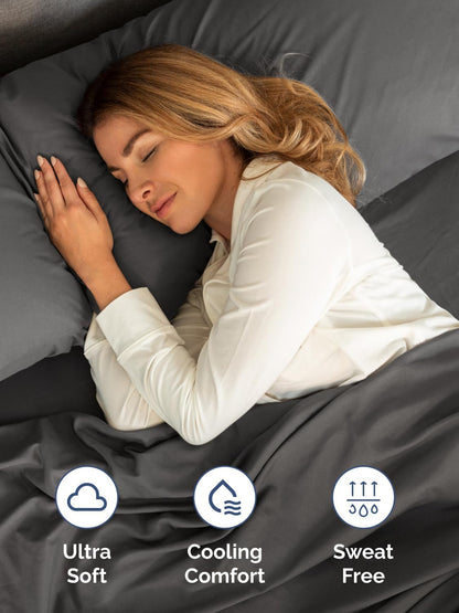 Skiennix Extra Deep Full Sheet Set | 6-Piece Breathable Cooling Bedding | Soft, Wrinkle-Free Charcoal