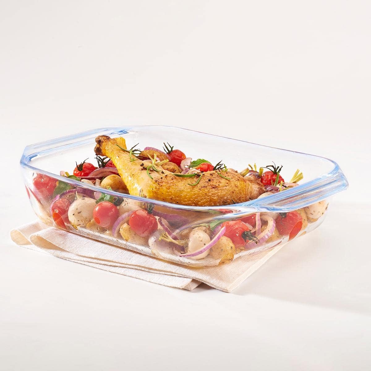 Pyrex Optimum Glass Rectangular Roaster - High Resistance, Easy Grip, 35x23 Cm, 2.9L