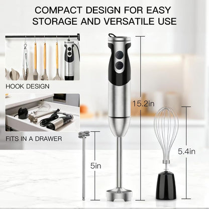 MegaWise 3-in-1 Immersion Hand Blender - Powerful 12-Speed with Titanium Reinforced Blades | Black