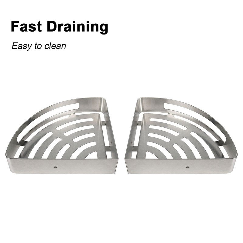 NearMoon Bathroom Shower Caddy 2 Pack, No Drill 304 Stainless Steel Shower Organizer with 2 Hooks (Corner Shelf, Brushed Nickel)