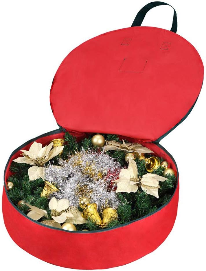Primode Heavy Duty Wreath Storage Bag - Durable 600D Oxford Polyester for 30” Christmas Wreaths - Red