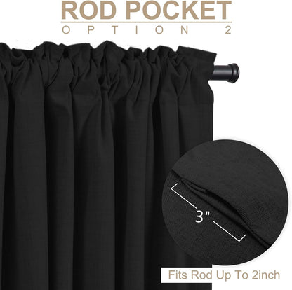 Skiennix Blackout Curtains - 100% Blackout Linen Drapes, Thermal Insulated, 2 Panels Set, 50" W x 96" L, Black