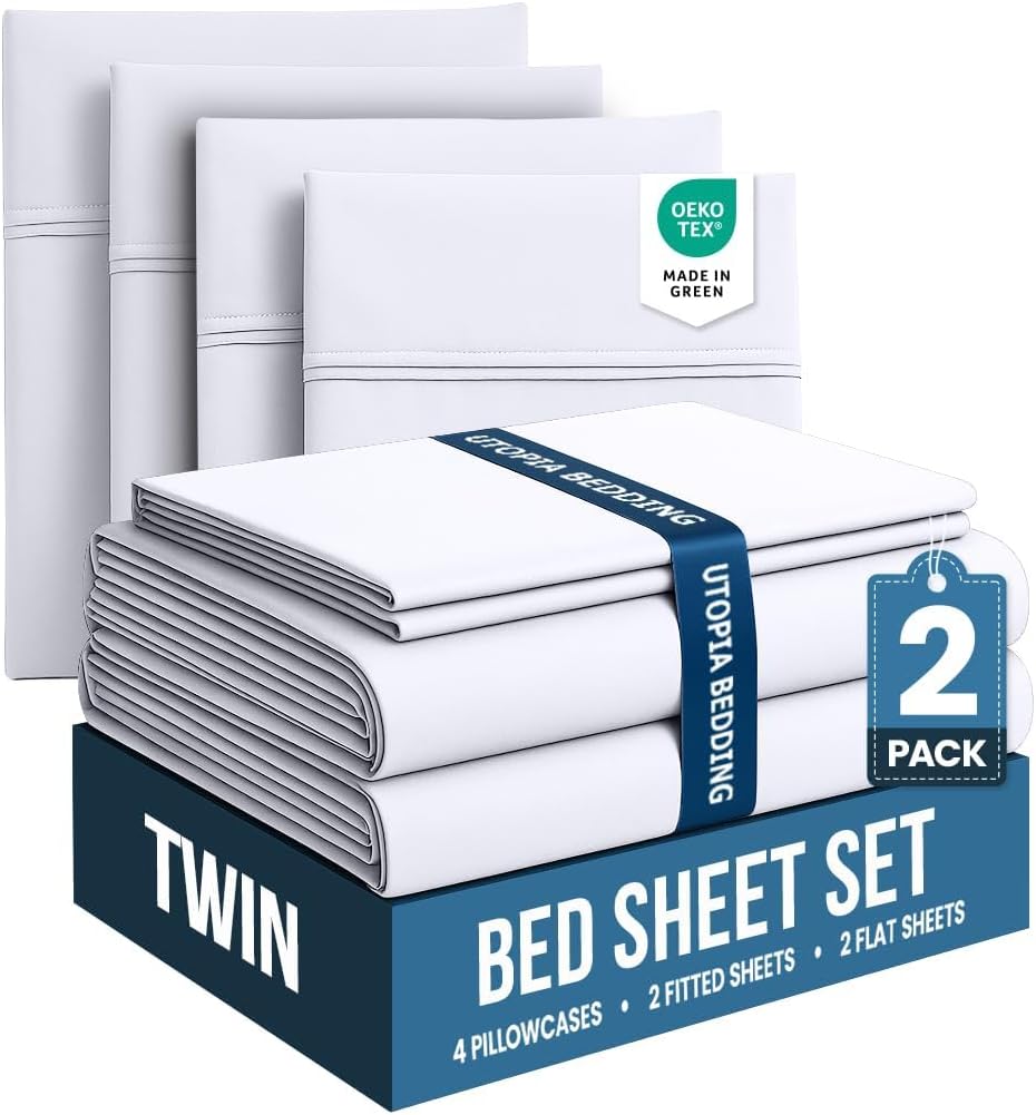 Utopia Bedding Twin Bed Sheets Set - Soft Brushed Microfiber - Fade & Shrinkage Resistant - White
