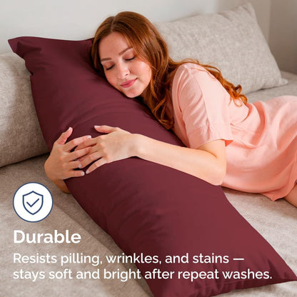 Skiennix Body Pillowcases Set of 2 | 20x54 Long Soft Covers for Side Sleepers - Comfy, Wrinkle-Free, Machine Washable - Burgundy