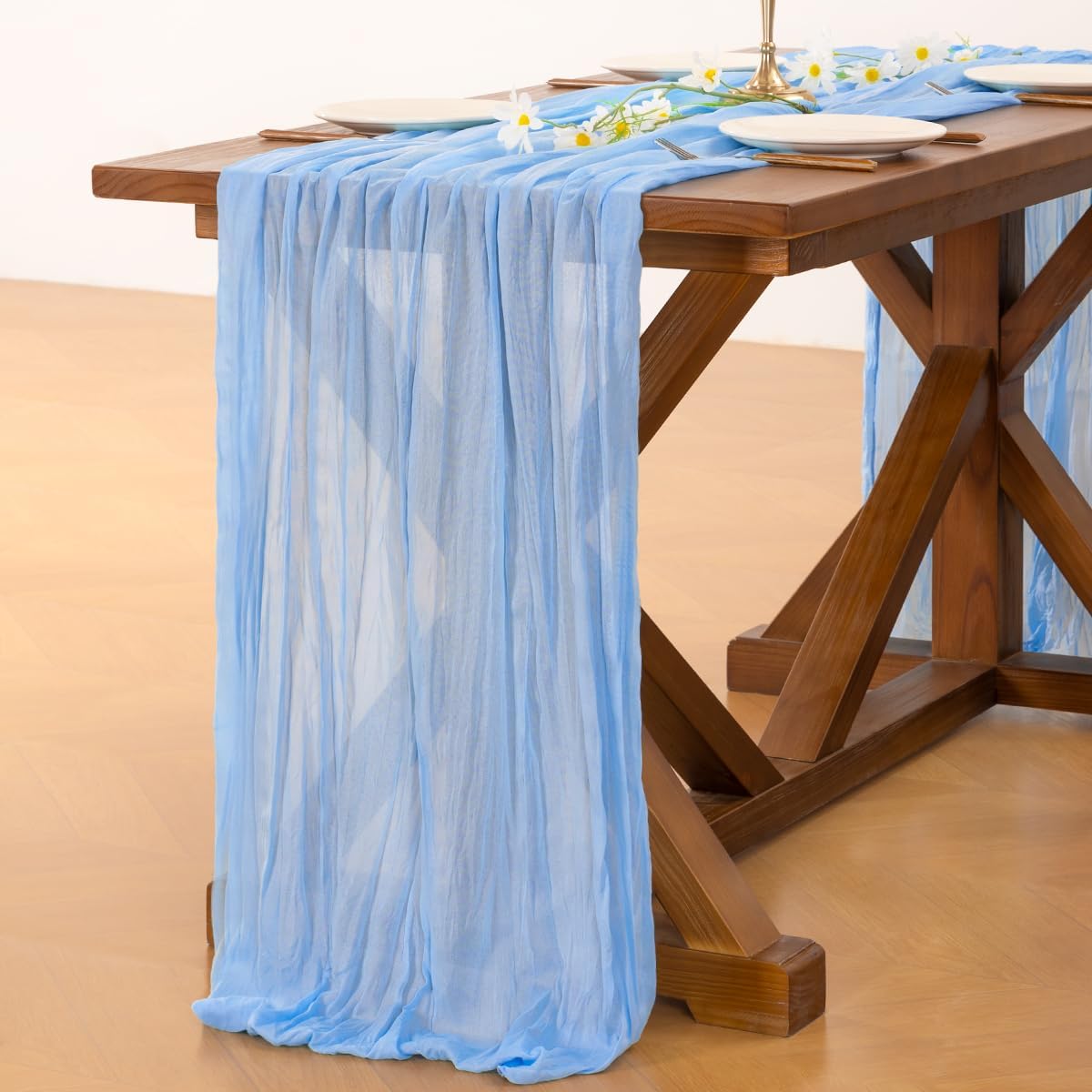 Socomi Cheesecloth Table Runner - 6pcs Blue Boho Rustic Gauze | 120 Inch for Weddings & Events