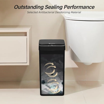 FRESHLIX Automatic Motion Sensor Trash Can - 2.6 Gallon Touchless Waterproof Bin | Black for Kitchen & Office