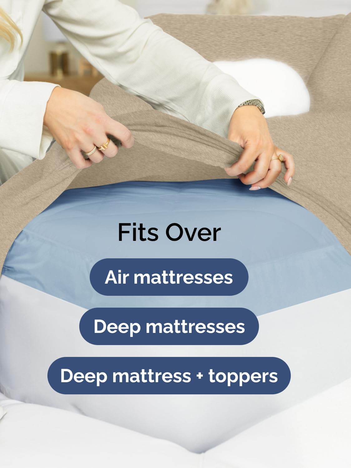 Skiennix Extra Deep Twin XL Sheet Set - 4-Piece Breathable Cooling Bedding - Soft, Wrinkle-Free, Heathered Beige