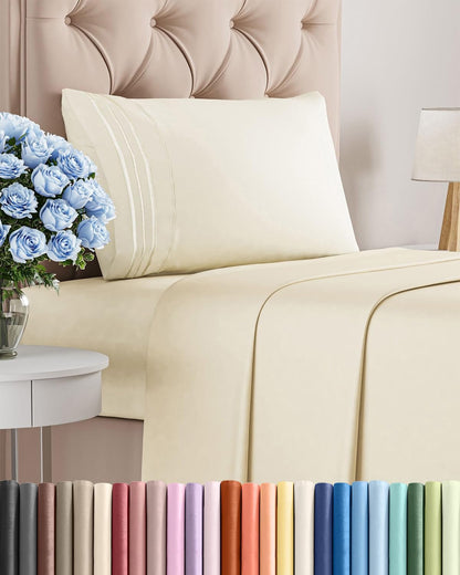 Skiennix Twin Size 3 Piece Sheet Set - Comfy, Breathable & Cooling Bedding - Ultra-Soft, Deep Pockets, Off White