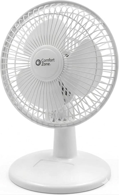 Comfort Zone CZ6D 6" Quiet Portable Indoor 2-Speed Desk Fan with Clip and Fully Adjustable Tilt in White