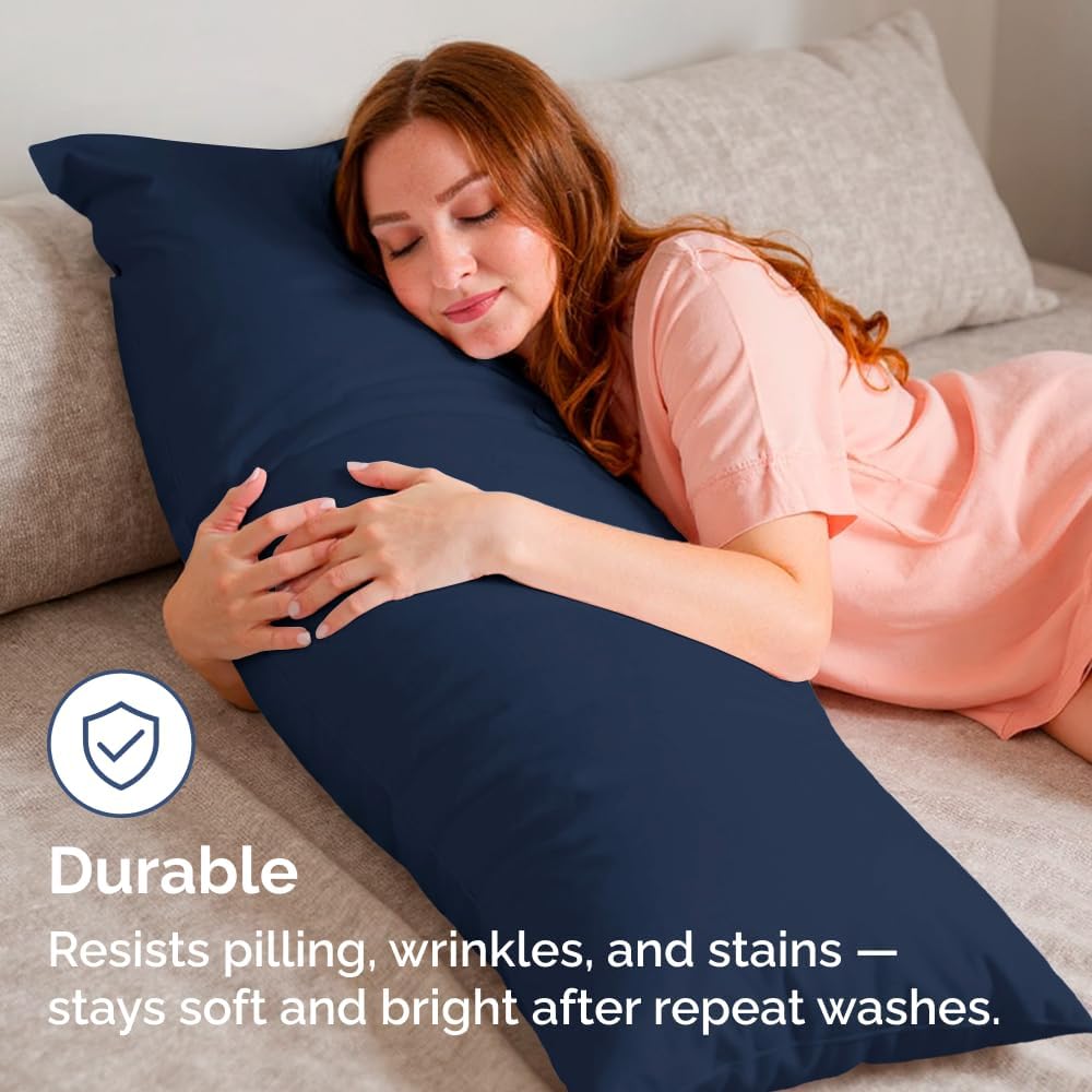 Skiennix Body Pillowcases Set of 4 | Soft, Breathable 20x54 Long Pillow Covers - Navy Blue, Machine Washable