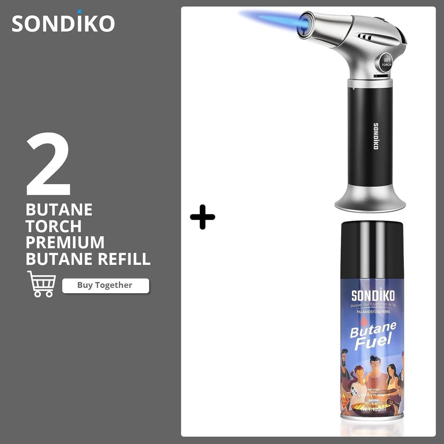 Sondiko Butane Torch - Refillable Kitchen Torch Kit with Premium Fuel Refill | Ideal for Soldering & Cooking