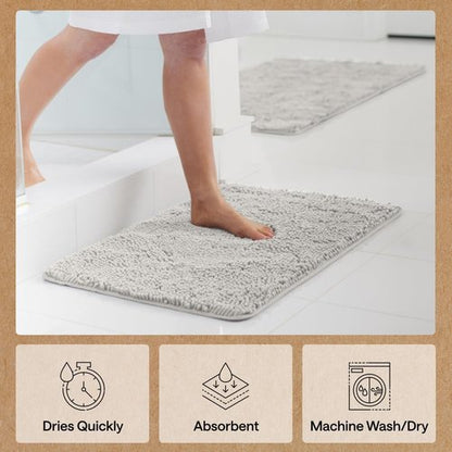 GORILLA GRIP Bath Rug Mat - Soft Absorbent Chenille | Quick-Dry Microfiber, 44x26, Light Gray