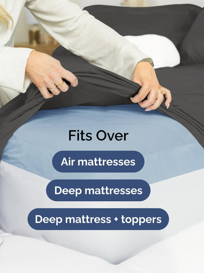 Skiennix Extra Deep Split King Sheet Set - 7 Piece Breathable Cooling Bedding - Soft, Wrinkle-Free Charcoal