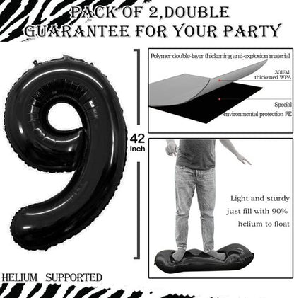 GOER 90th Birthday Balloons - 42 Inch Jumbo Black Foil Helium Decorations for 90th Anniversary