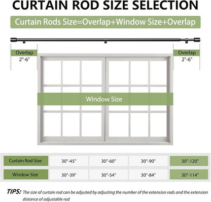 Adjustable Black Curtain Rods by [Brand Name] - 5/8” Diameter, 30-120 Inch for Windows | Perfect for Small Curtains
