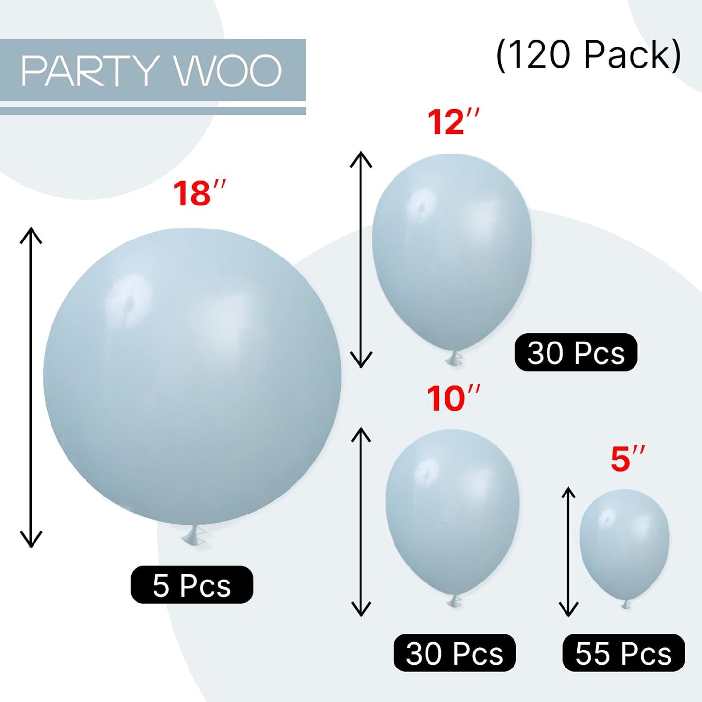 PartyWoo Dusty Blue Balloons - 120-Piece Set in Various Sizes for Graduation & Baby Showers | Aqua Boho Decor