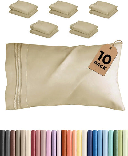 Queen Pillow Cases by Ultra Soft | Hotel Quality, Wrinkle-Free & Fade Resistant - 10 Pcs Set in Beige