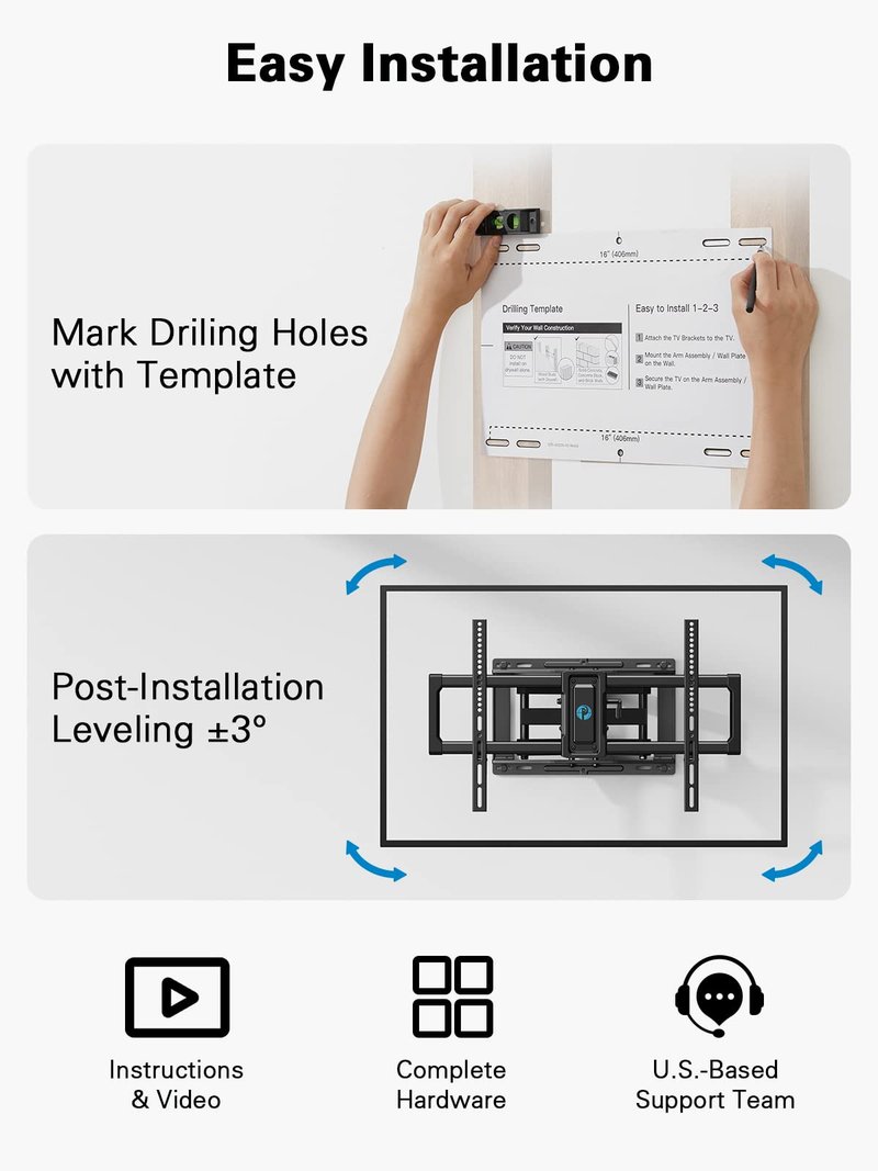 Pipishell Full Motion TV Wall Mount for 40–82 inch TVs, Swivel TV Wall Mount with Smooth Dual Arms, Wall Bracket Fits Most 55+ 65+ 75+ TVs, Max VESA 600x400mm, Fits 12″/16″ Wood Studs, up to 110 lbs