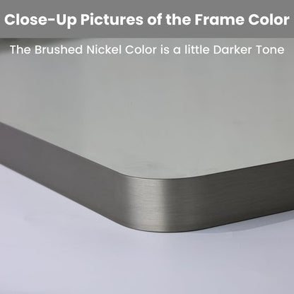 LOAAO 20x16 Inch Brushed Nickel Bathroom Mirror, Rounded Rectangle Silver Metal Frame Mirror, Brushed Nickel, Anti-Rust, Shatter Proof, Hangs Horizontally or Vertically